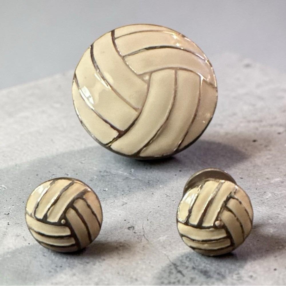 Vintage Cream Enamel Brooch & Earrings Set Retro Gold Tone Jewelry